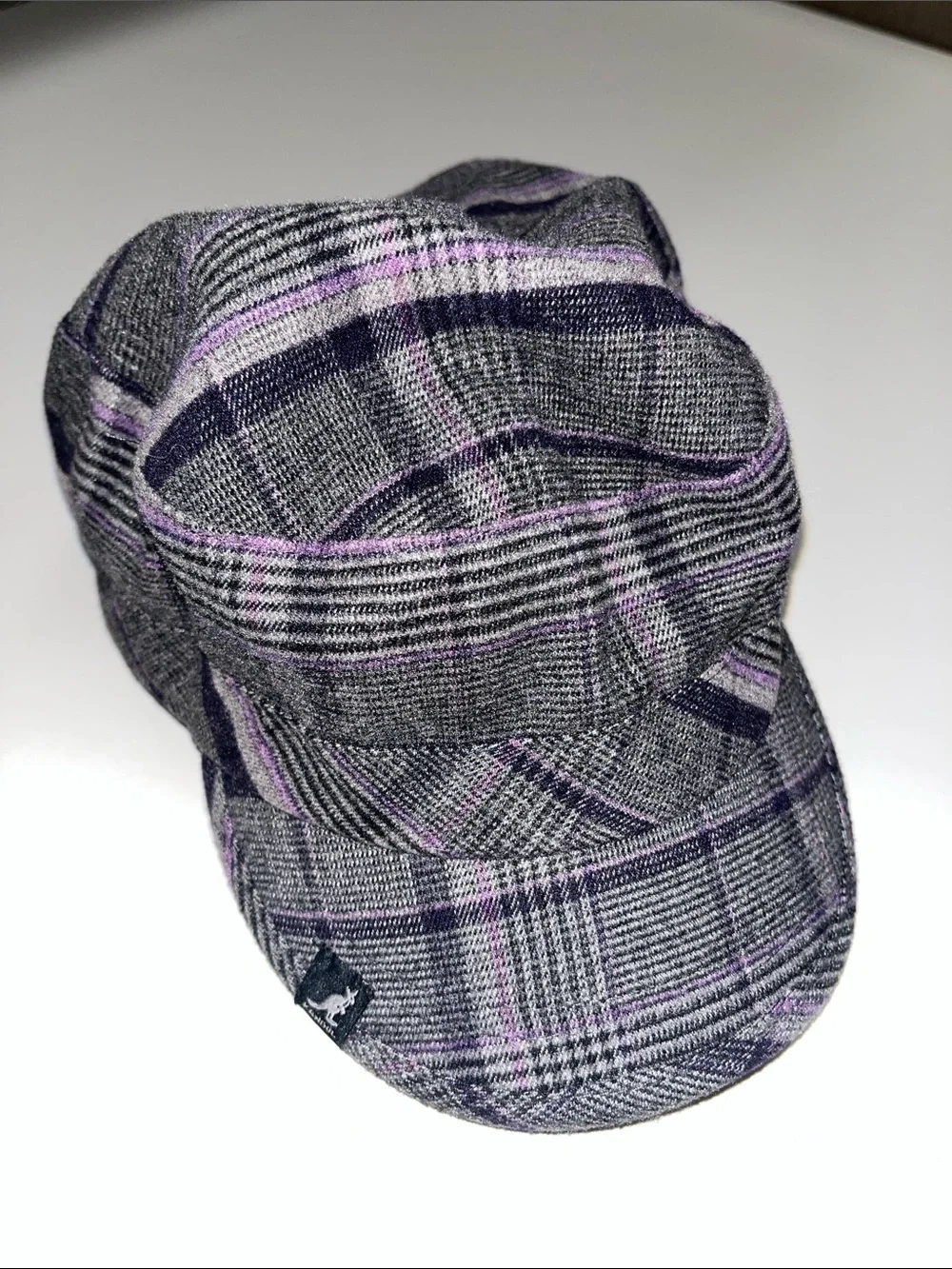 Kangol Gray Plaid Driver / Newsie Cap with Purple Accents